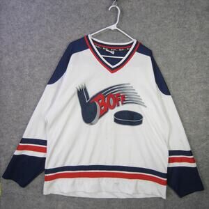 Vintage Boff Hockey Jersey Mens Large White Blue Red 21 Polyester Made Korea 90s